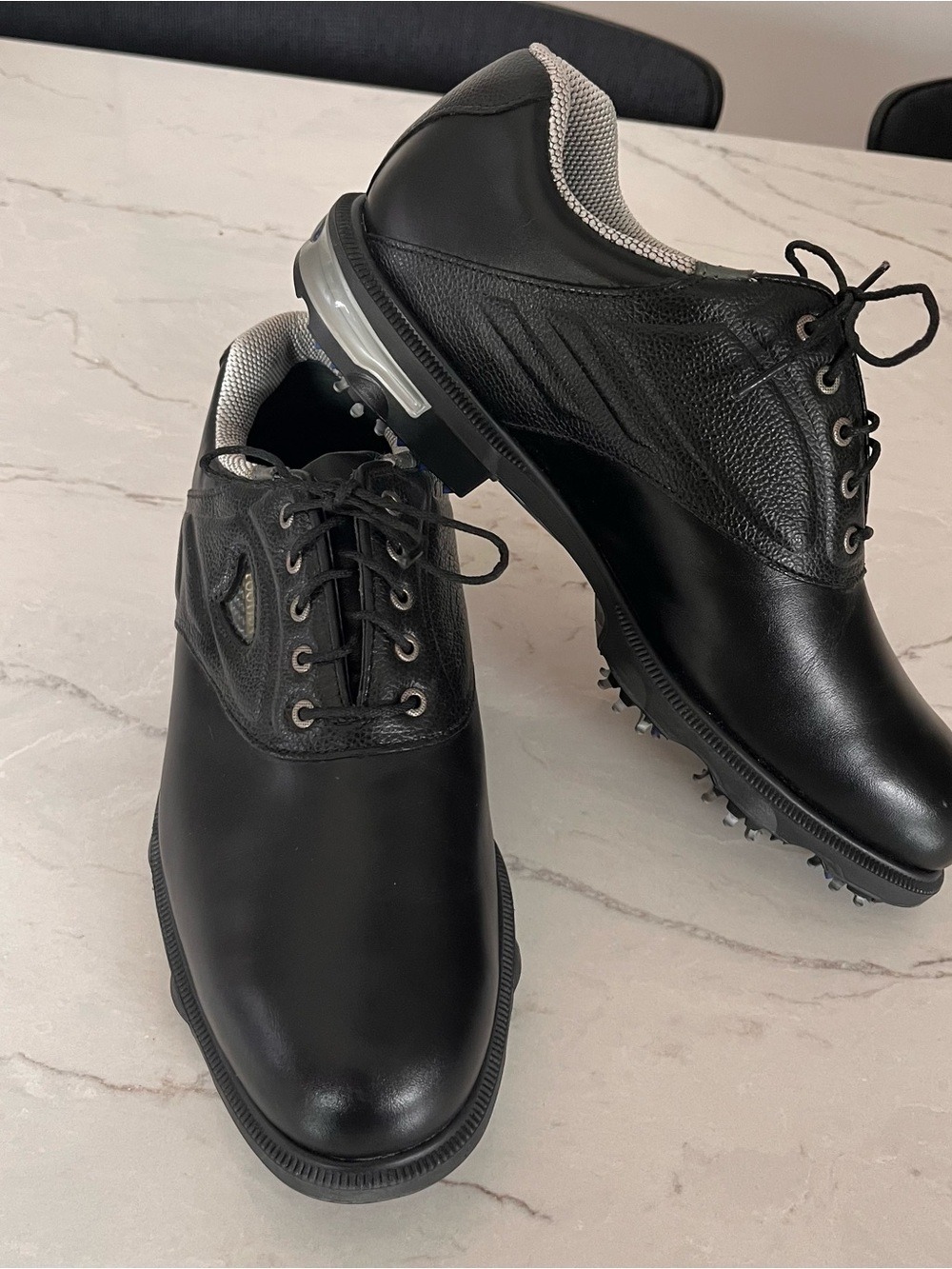 FootJoy Black Leather Golf Shoes with Gray Mesh Collar and Optiflex sole